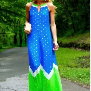 Lilly Pulitzer Winnie halter metallic dot would atterend silk maxi